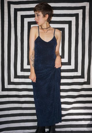VINTAGE 90'S NAVY BLUE STRETCHY GLITTER MAXI DRESS