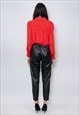 80'S VINTAGE LADIES TROUSERS BLACK LEATHER HIGH RISE