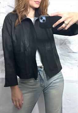 Patchwork Handmade Black Leather Jacket - S - M