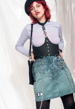 Vintage denim skirt Reworked tie-dye eye patch jeans