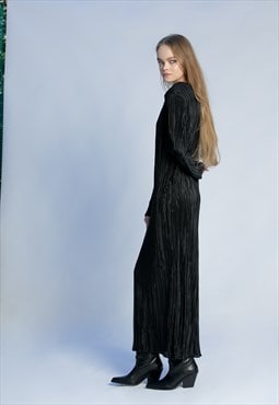 Black Pleated Dress with Pads