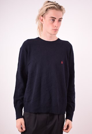 POLO RALPH LAUREN MENS VINTAGE JUMPER SWEATER LARGE NAVY 90S