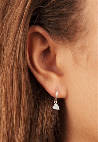 MINI HEART HOOP EARRINGS STERLING SILVER