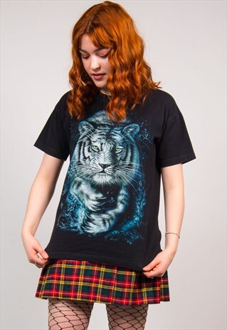 VINTAGE 90'S BLACK SNOW TIGER PRINT SHORT SLEEVE T-SHIRT