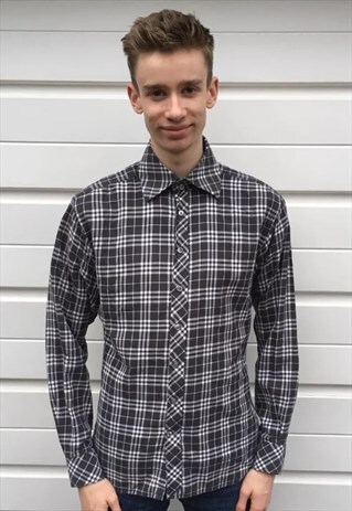 MENS BURBERRY SHIRT WHITE BLACK CHECKED LONG SLEEVE TOP