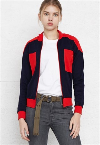 VINTAGE NAVY RED ZIP TRACK JACKET