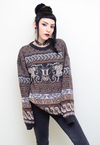 VINTAGE 90' ROMAN PATTERNED CHUNKY KNITTED WINTER JUMPER