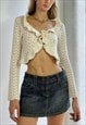 VINTAGE Y2K KNITTED CARDIGAN CROPPED JUMPER CREAM SUMMER