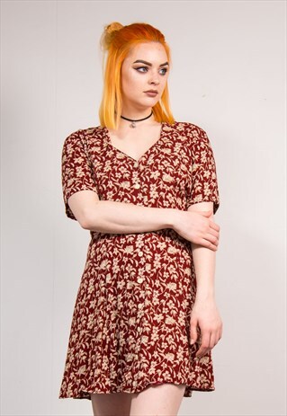 VINTAGE 90'S RED FLORAL GRUNGE STYLE MINI DRESS
