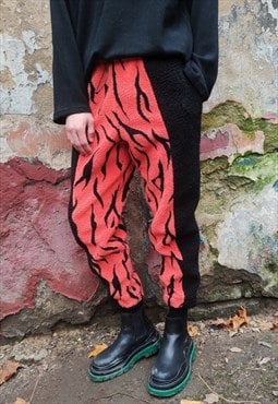 Grunge fleece joggers handmade Gothic zebra overalls orange