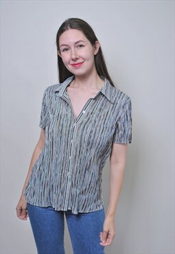 Vintage multicolor striped blouse with short sleeve 