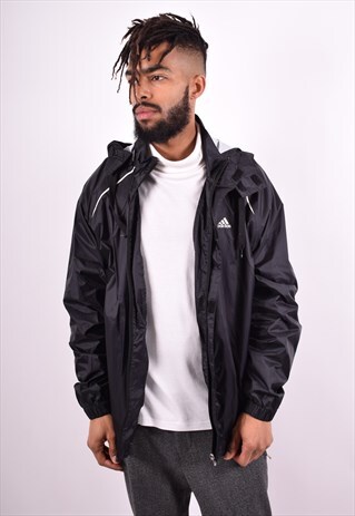 ADIDAS MENS VINTAGE RAIN JACKET MEDIUM BLACK 90'S