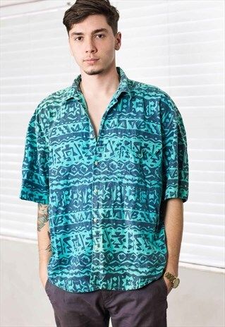 VINTAGE GREEN PATTERNED SHIRT 90S XL 9.7