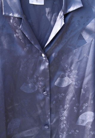 Vintage blue jacquard pajama style kimono shirt