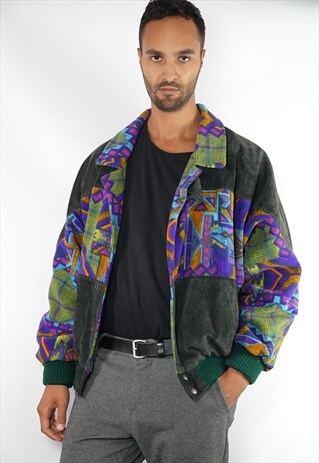 VINTAGE LEATHER JACKET FLEECE JACKET SUEDE LARGE MEN