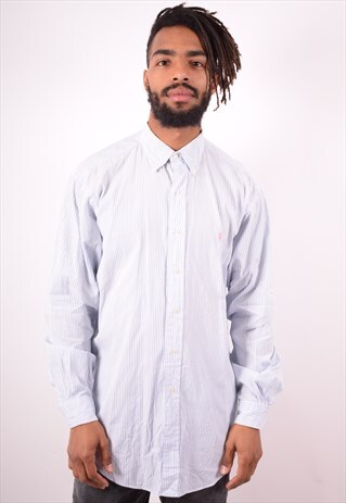 RALPH LAUREN MENS VINTAGE SHIRT LARGE BLUE STRIPES 90S