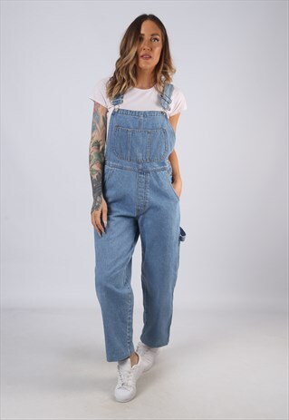 VINTAGE DENIM DUNGAREES WIDE TAPERED LEG UK 12 MEDIUM (C1R)