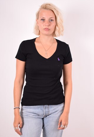 RALPH LAUREN WOMENS VINTAGE T-SHIRT TOP MEDIUM BLACK 90S