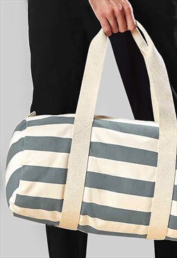 54 Floral Striped Barrel Holdall Backpack Bag - Cream/Grey