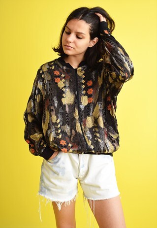 90'S RETRO ABSTRACT PRINT BOMBER JACKET TOP