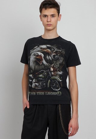 90S VINTAGE BLACK LIVE THE LEGEND CREW NECK T-SHIRT