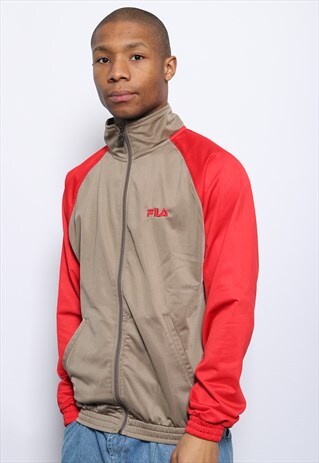 VINTAGE FILA LOGO TRACK JACKET BROWN RED