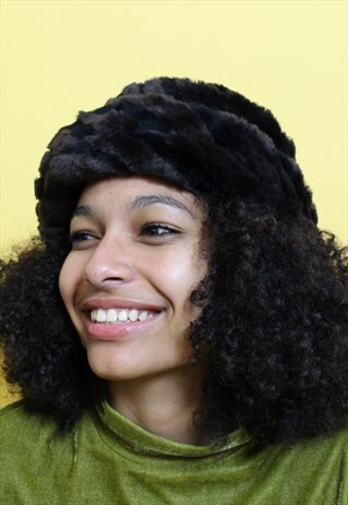 BROWN BLACK FLUFFY HAT