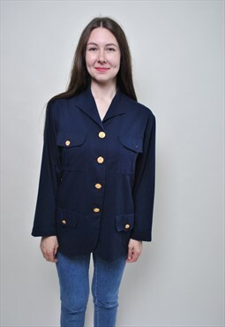 90's minimalist blouse, vintage blue button up shirt