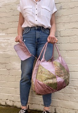 Metallic Pink & Gold Large Leather Tote Bag