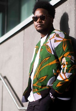 African print bomber jacket - forest green
