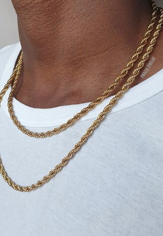 LAYERED ROPE NECKLACE CHAIN SET 18K GOLD PLATED 5MM