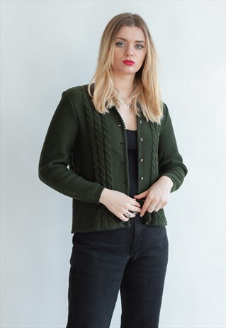 VINTAGE 60S PARIS CHIC CARDIGAN IN GREEN KNIT