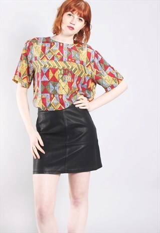 VINTAGE 80S SILKY GEOMETRIC PATTERNED TOP