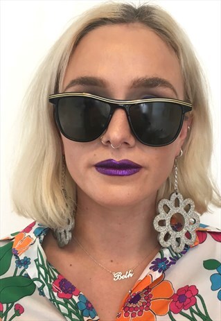 VINTAGE RARE 80S BLACK SHADES WITH GOLD BROW