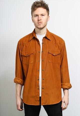 VINTAGE CORDUROY CORD SHIRT BROWN