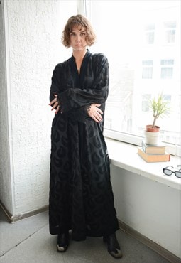 Vintage Black Textured Maxi Kaftan/Night Gown