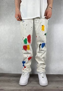White Vintage Levi's 501 Paint Stroke Jeans Straight Fit 31"