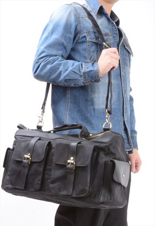 WAXED CANVAS AND LEATHER TRAVEL BAG