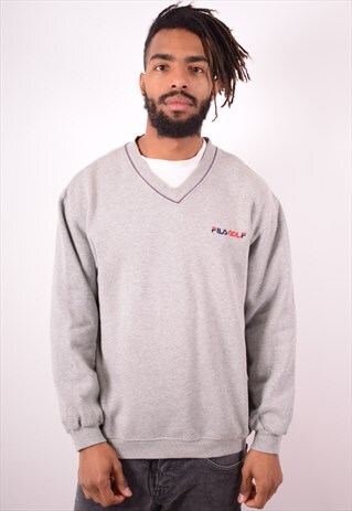 FILA MENS VINTAGE SWEATSHIRT JUMPER MEDIUM GREY 90S