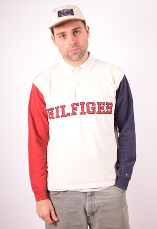TOMMY HILFIGER MENS VINTAGE POLO SHIRT LARGE MULTI 90S