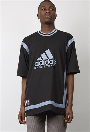 VINTAGE 90'S BLACK / BLUE ADIDAS BASKETBALL T-SHIRT