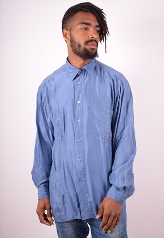 MENS VINTAGE SHIRT MEDIUM BLUE 90S
