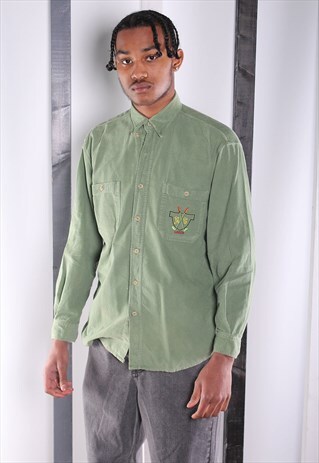 VINTAGE 90'S GREEN CORD / CORDUROY SHIRT. UNISEX