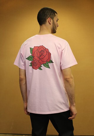 ENGLISH ROSE FLORAL DESIGN LIGHT PINK SHORT SLEEVED T-SHIRT