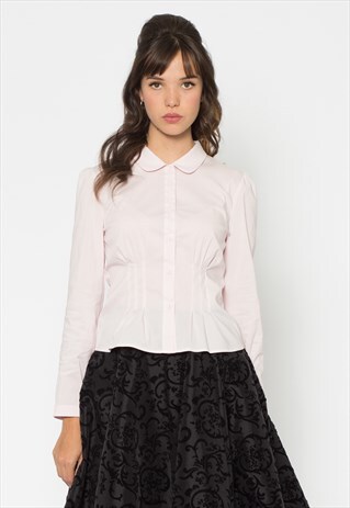 PALE PINK LONG SLEEVE FITTED BLOUSE