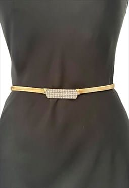 70's Vintage Ladies Belt Stretchy Gold Metal Diamante Belt