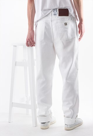 VINTAGE YVES SAINT LAURENT DENIM PANTS TROUSERS 90S WHITE