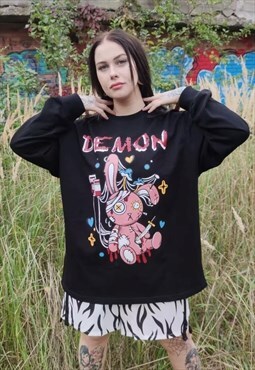 Anime print sweatshirt Gothic thin top devil slogan tee