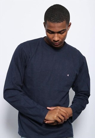 VINTAGE CHAMPION LOGO LONG SLEEVED T-SHIRT BLUE