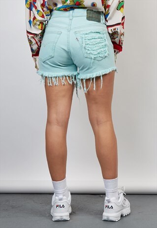 VINTAGE 90'S LEVI'S REWORKED MINT BLUE DENIM SHORTS